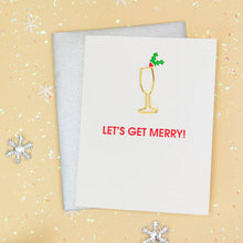 Load image into Gallery viewer, Let's Get Merry Letterpress Card with Cocktail Paper Clip