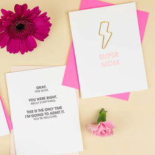 Load image into Gallery viewer, Chez Gagné - Super Mom - Lightning Bolt Letterpress Paper Clip Greeting Card - Mother's Day