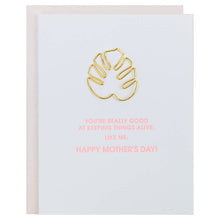 Load image into Gallery viewer, Chez Gagné - Keeping Me Alive - Mother's Day Monstera Letterpress Paper Clip Greeting Card