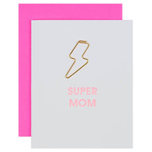 Load image into Gallery viewer, Chez Gagné - Super Mom - Lightning Bolt Letterpress Paper Clip Greeting Card  - Mother&#39;s Day
