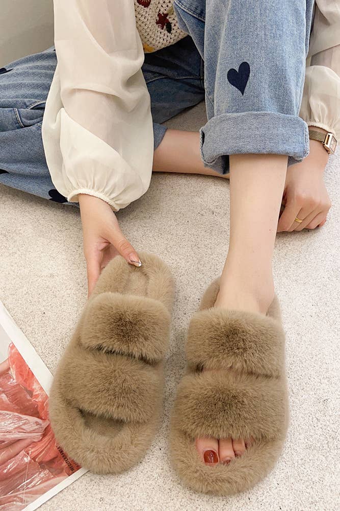 Winter Flat Warm Fluffy Slippers ZZKF034: Black / 38 – LACQUER
