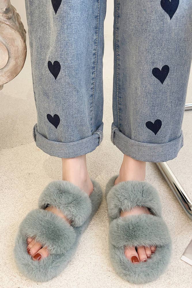 Winter Flat Warm Fluffy Slippers ZZKF034: Black / 40 – LACQUER