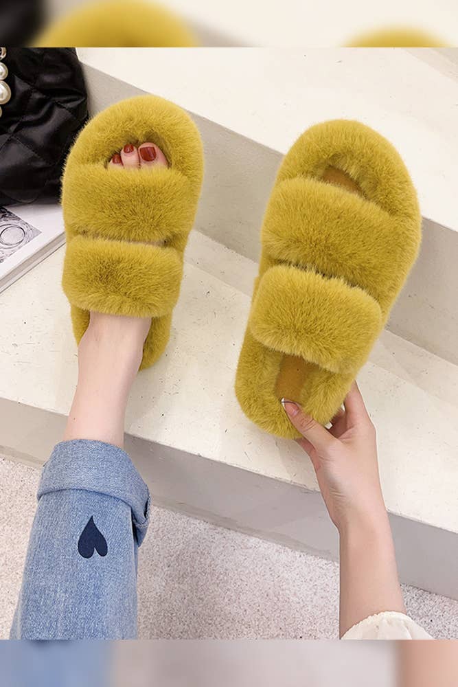 Winter Flat Warm Fluffy Slippers ZZKF034: Black / 40 – LACQUER