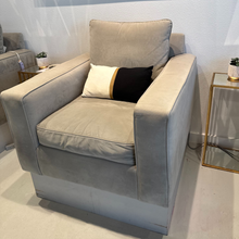 Load image into Gallery viewer, PB Comfort Square Arm Upholstered Knife-Edge Cushion Swivel Armchair
