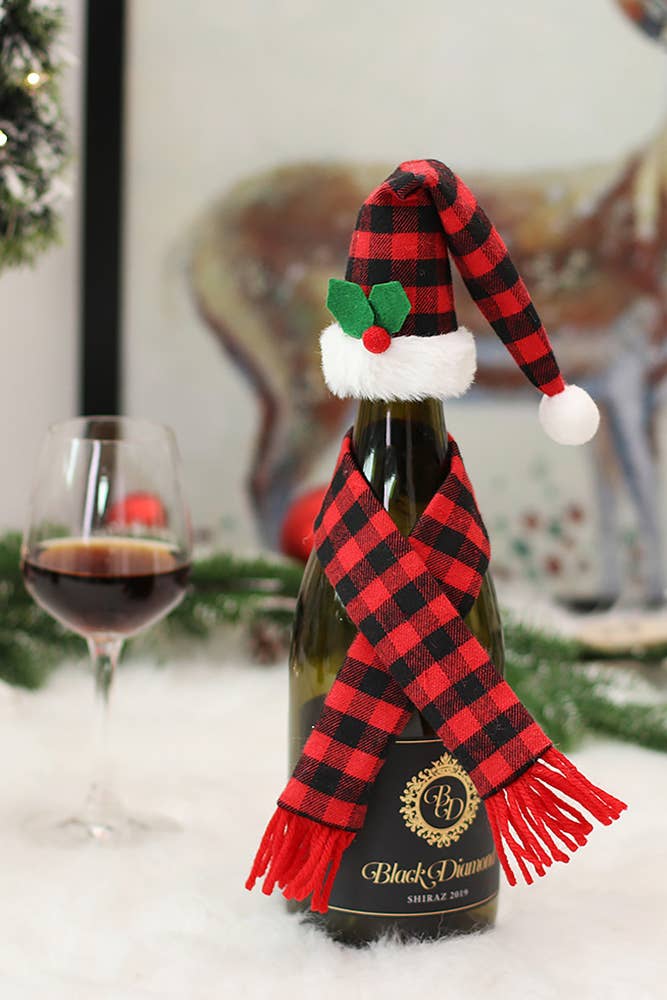 Plaid Christmas Wine Bottle Decoration Set MIG020: 01 / One Size