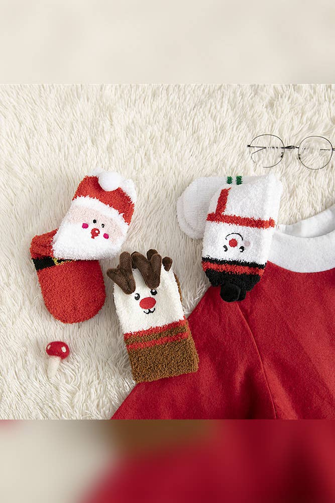 Christmas Reindeer Santa Claus Fleece Socks ZK508: 01 / One Size